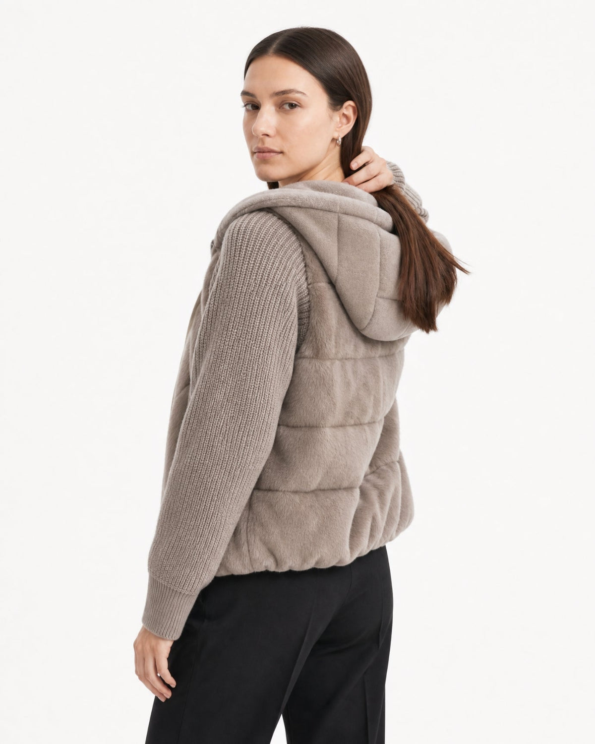Heavyweight Hooded Textured Knit Down Coat – view 9