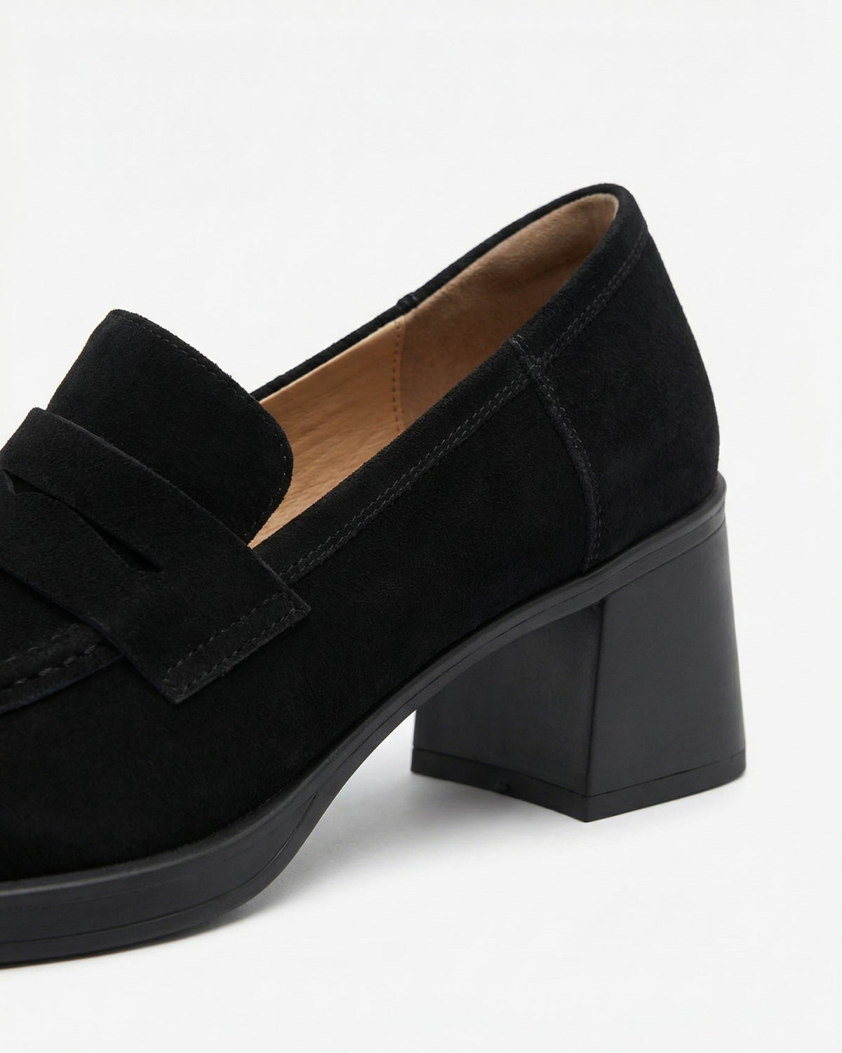 Franziska Heeled Cowhide Leather Loafers with Velvet Lining
