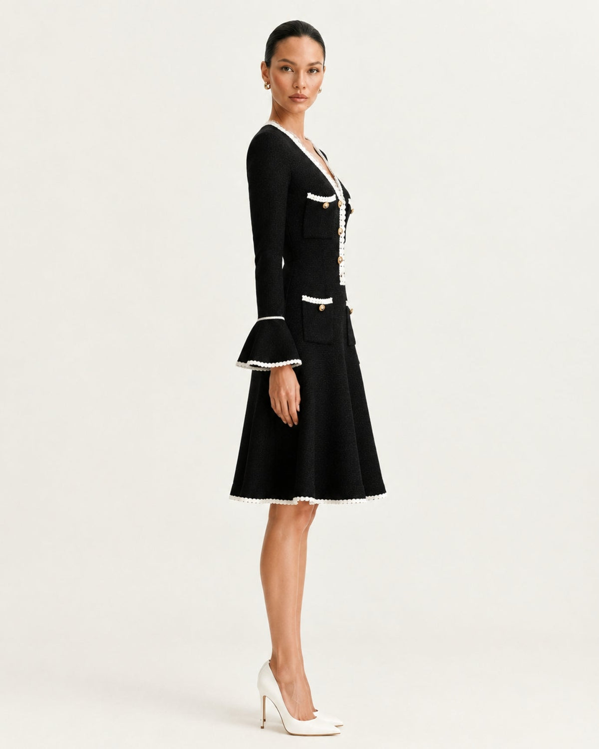 Georgina Long Sleeve Cut-Out Ruffle Viscose Midi Dress – view 3