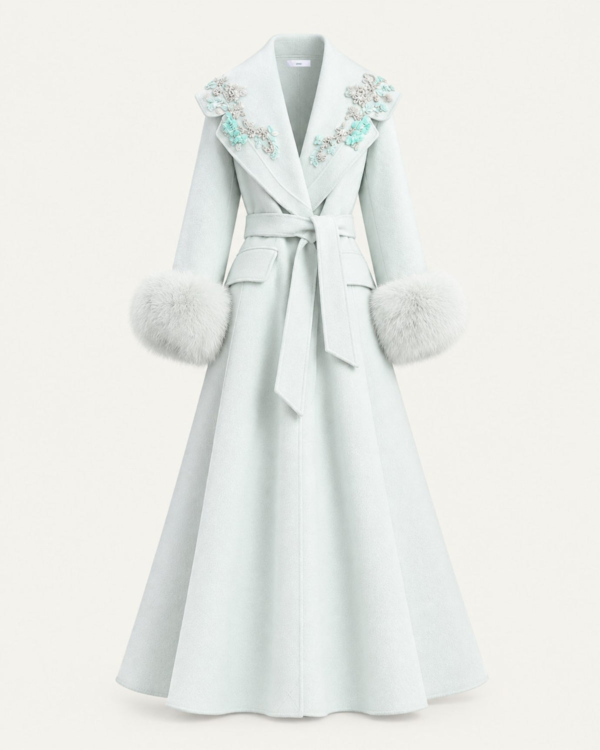 Hamptons Long Wool Cashmere Coat with Embellished Collar – view 10