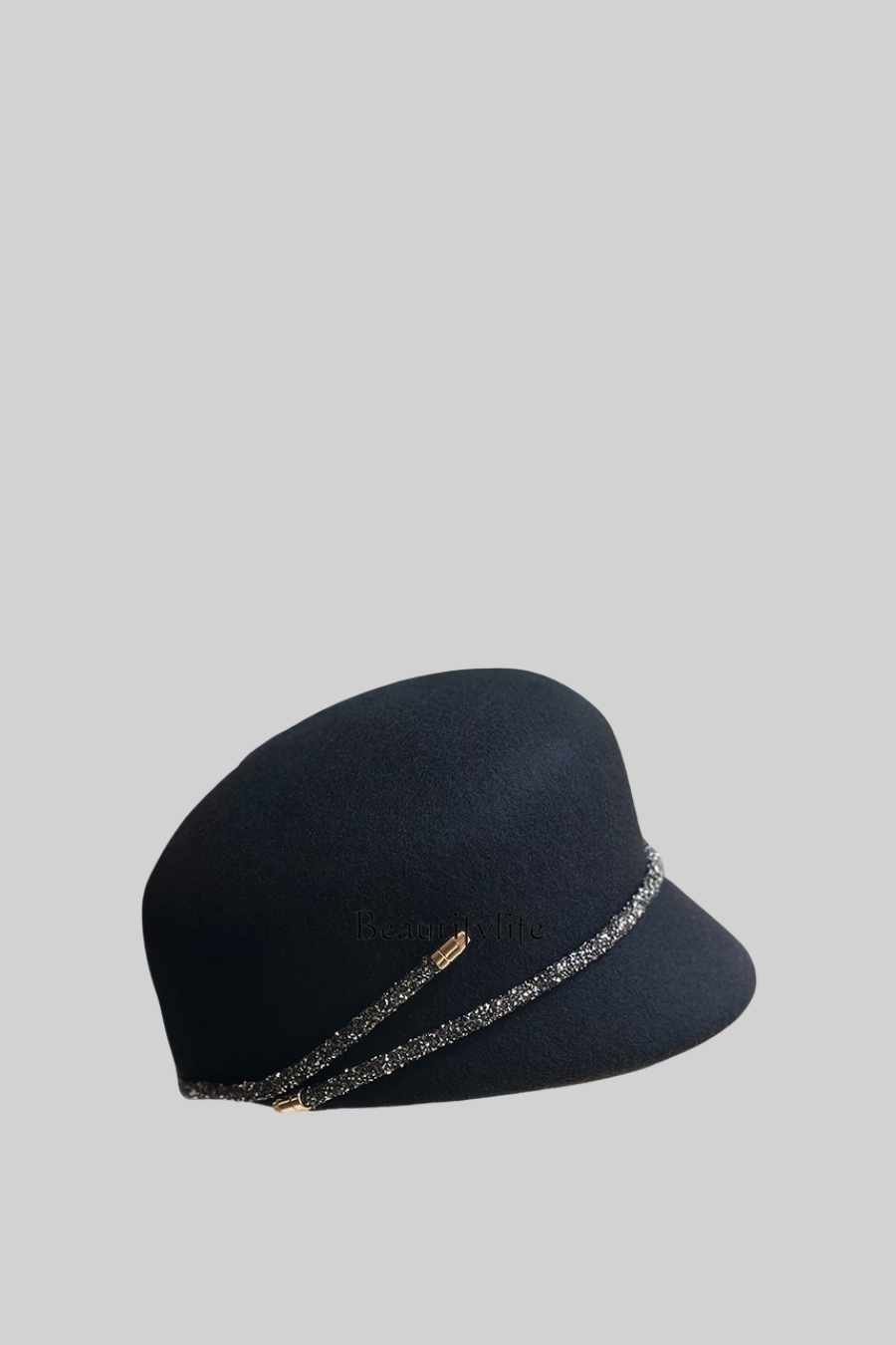 Short Brim Hat with Wrapped Detail and Chain Accent – Black – view 5
