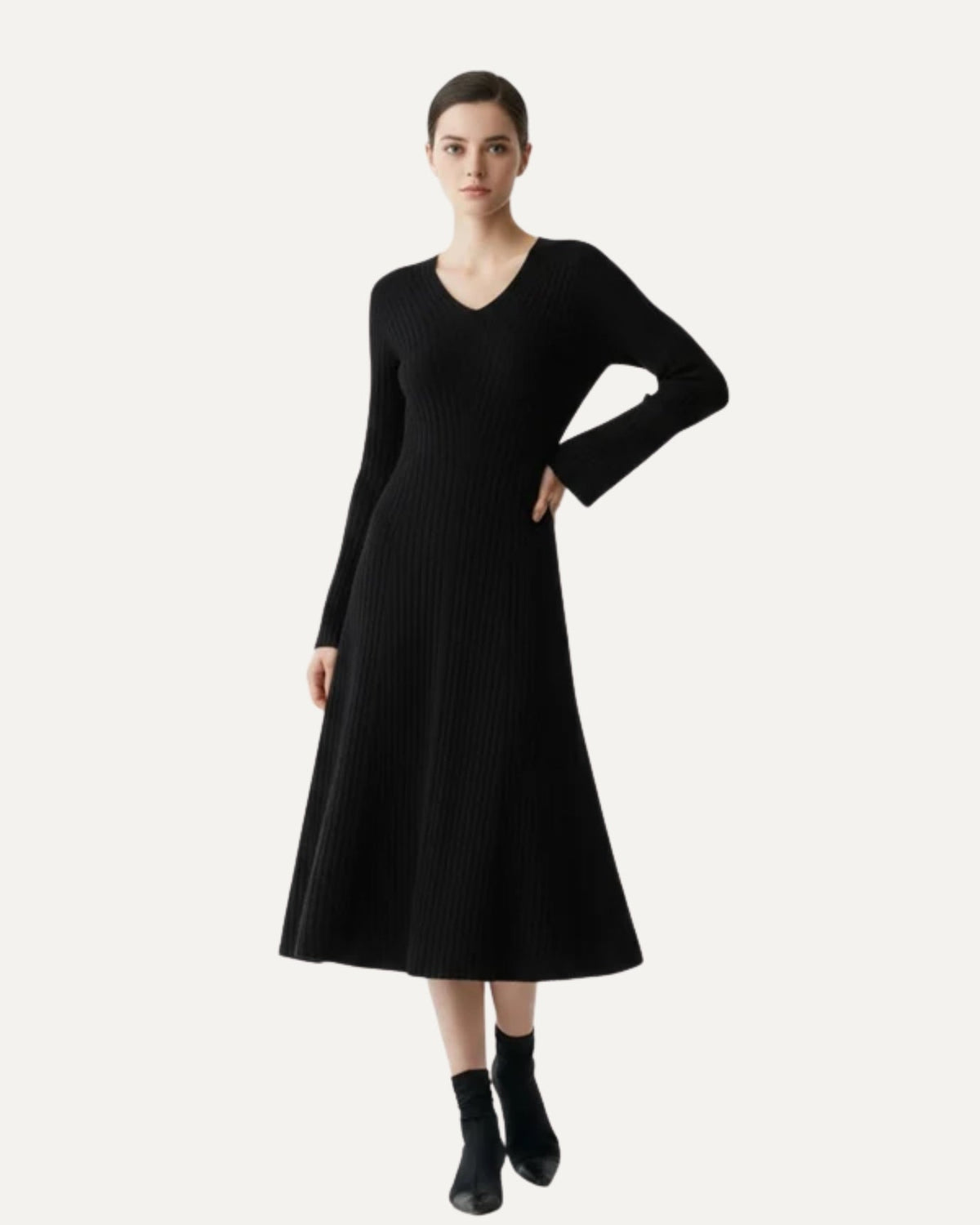 100% Cashmere V-Neck Dress with Relaxed Natural Drape – view 8