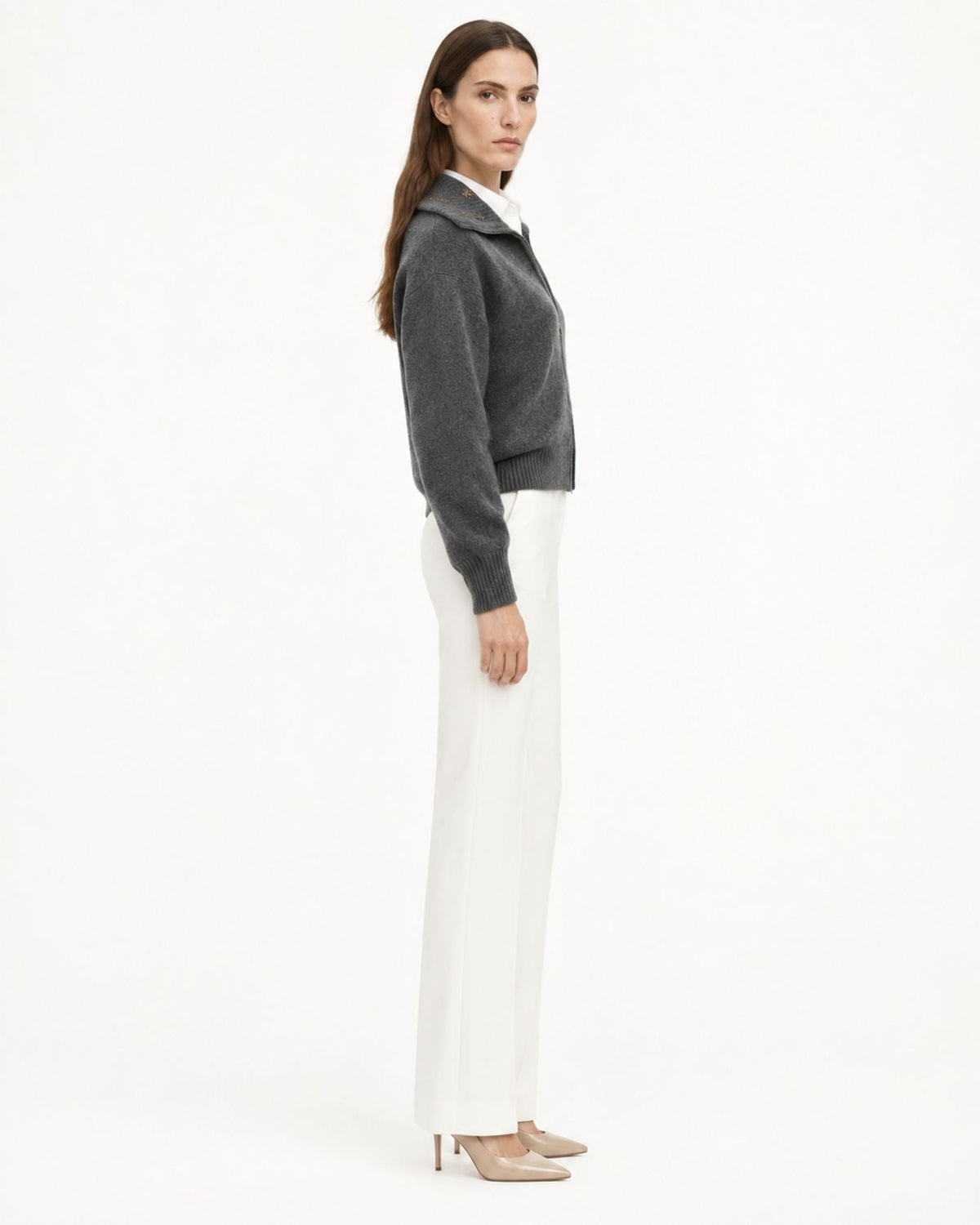 Lina Beaded and Embroidered Cashmere Zip Cardigan with Lapel Collar – view 12