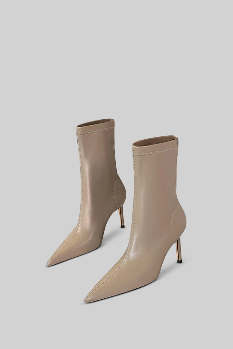 Stiletto Ankle Boots with 7.5cm Heel and 19cm Shaft – Beige