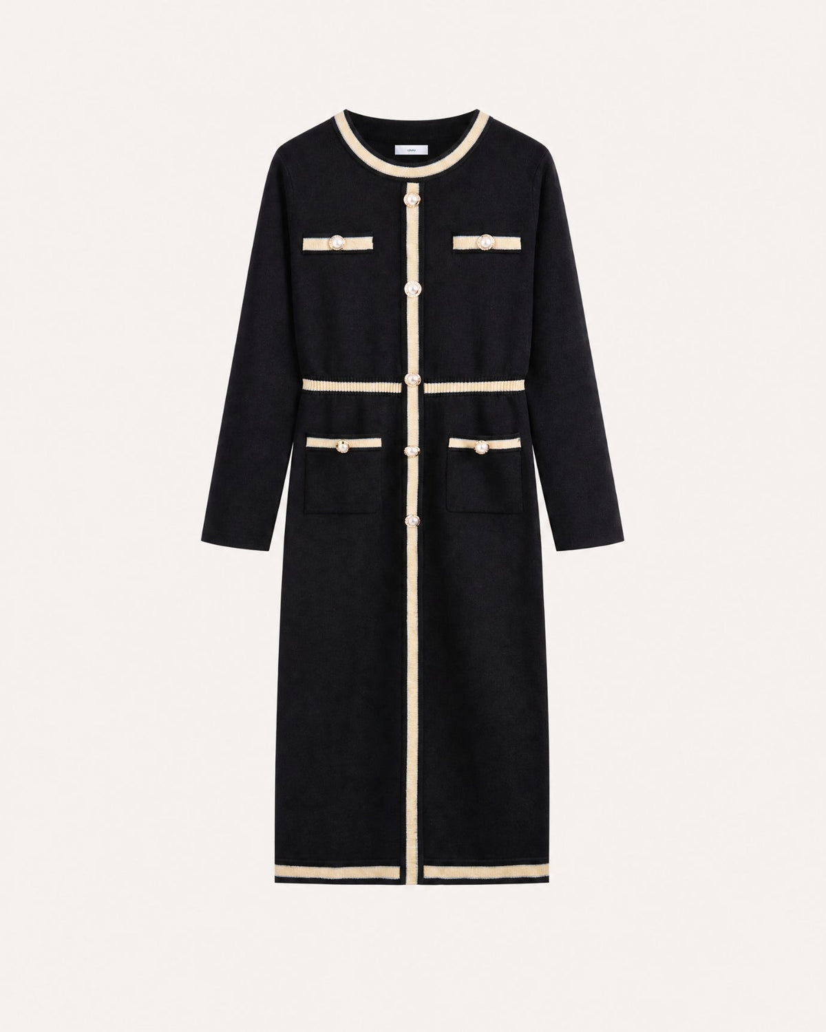 Round Neck Long Sleeve Jacquard Knit Maxi Dress – Black – view 1