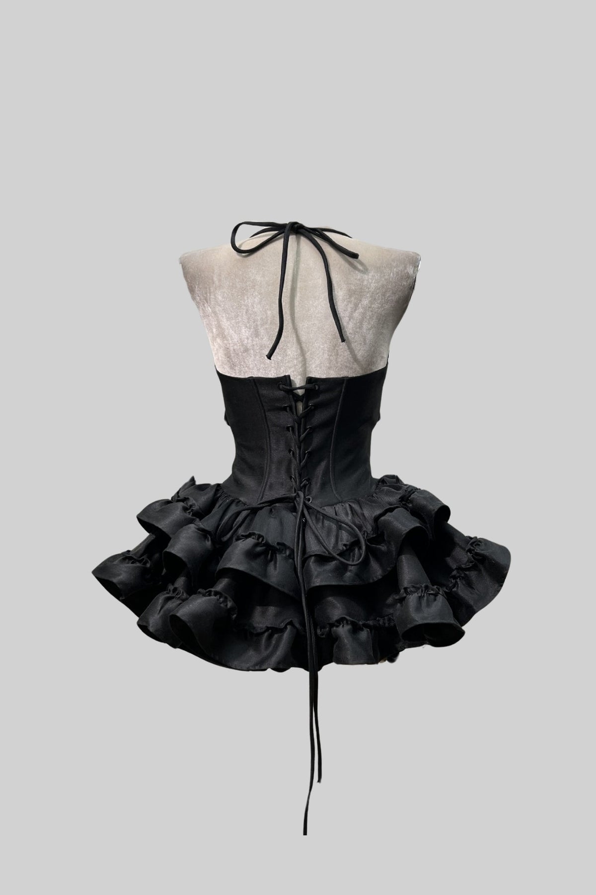 Sleeveless Corset-Style Mini Dress with Ruffled Flared Skirt – Black – view 2