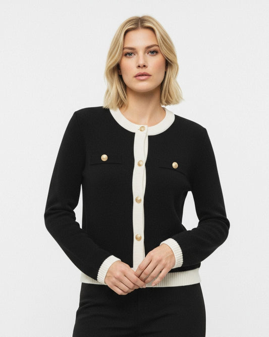 Franziska Slim Fit Ribbed Trim Cardigan with Pearl Buttons