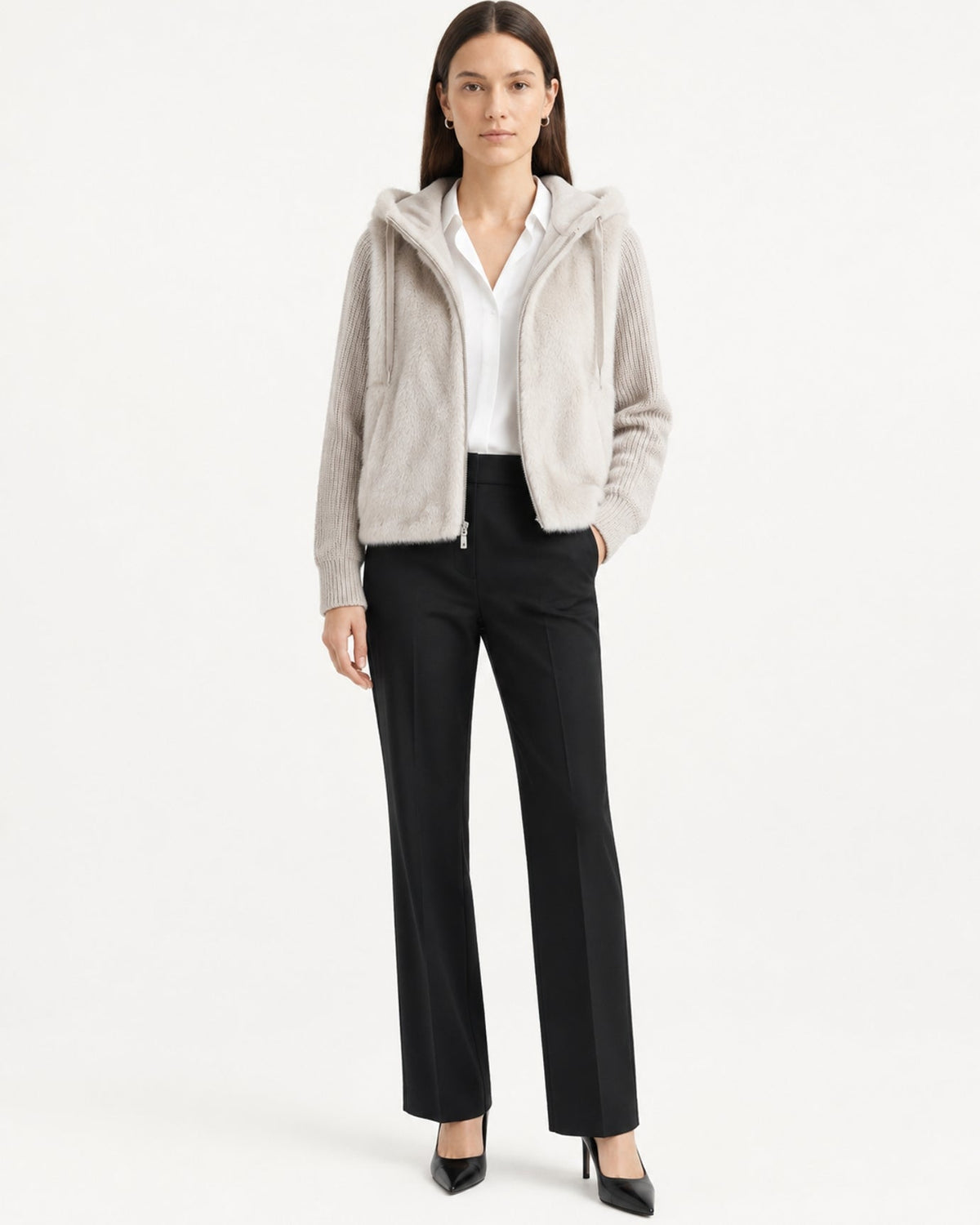 Heavyweight Hooded Textured Knit Down Coat – view 2