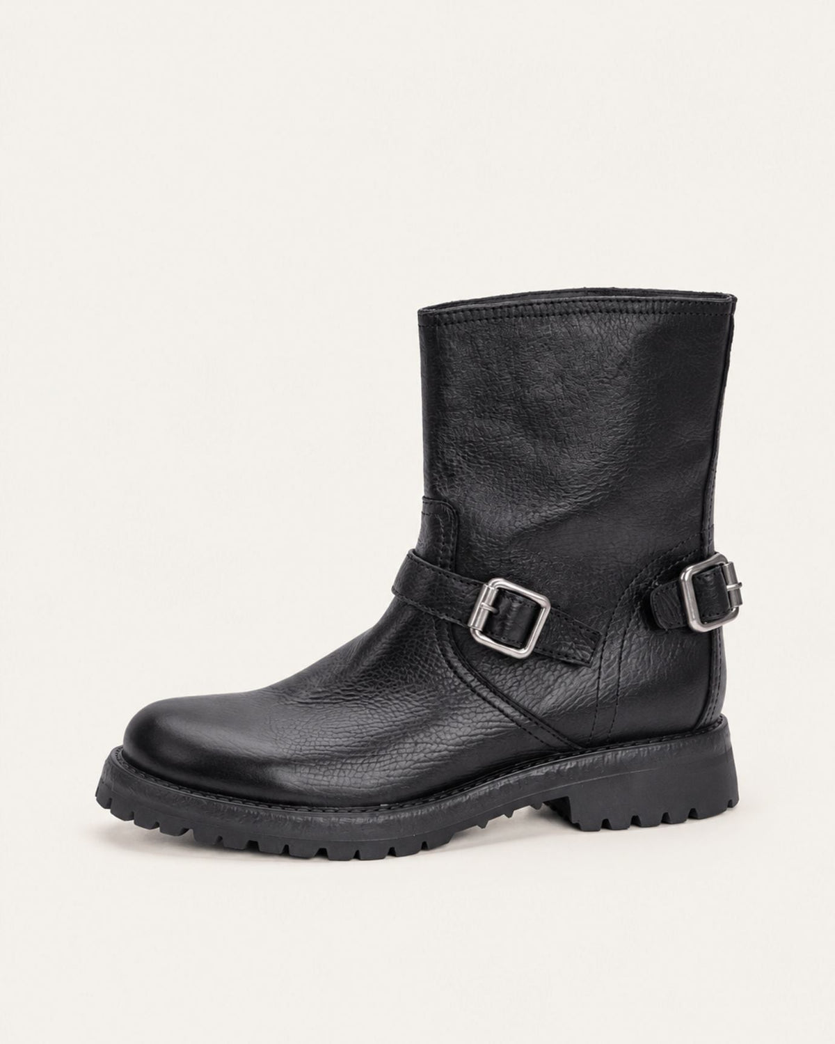 Retro Distressed Full-Grain Leather Half-Zip Biker Boots – view 6