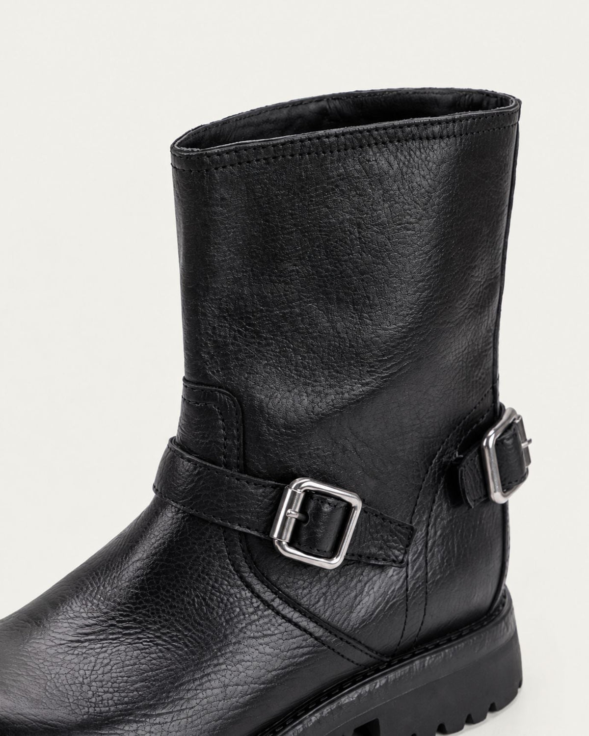 Retro Distressed Full-Grain Leather Half-Zip Biker Boots – view 7