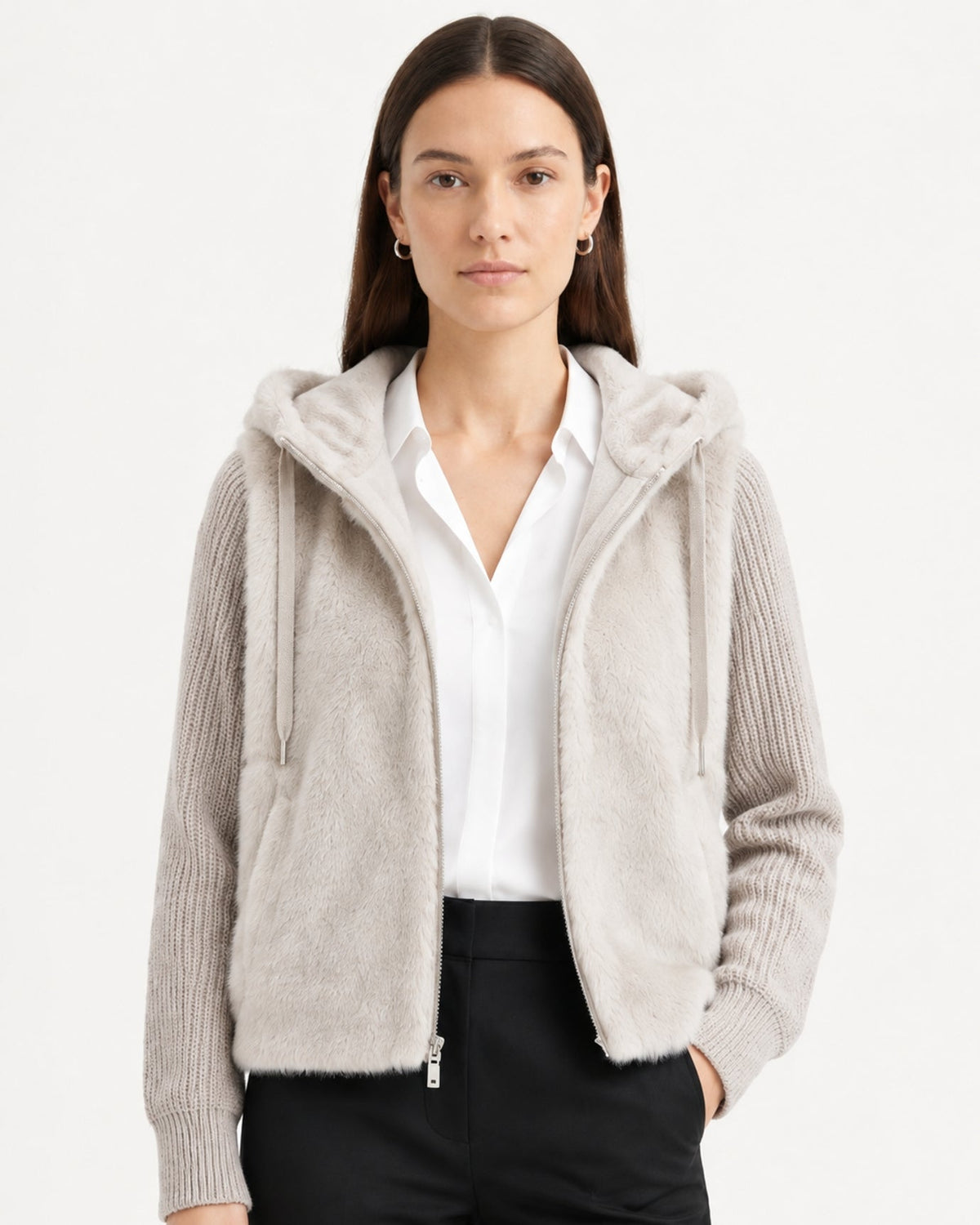 Heavyweight Hooded Textured Knit Down Coat – view 3