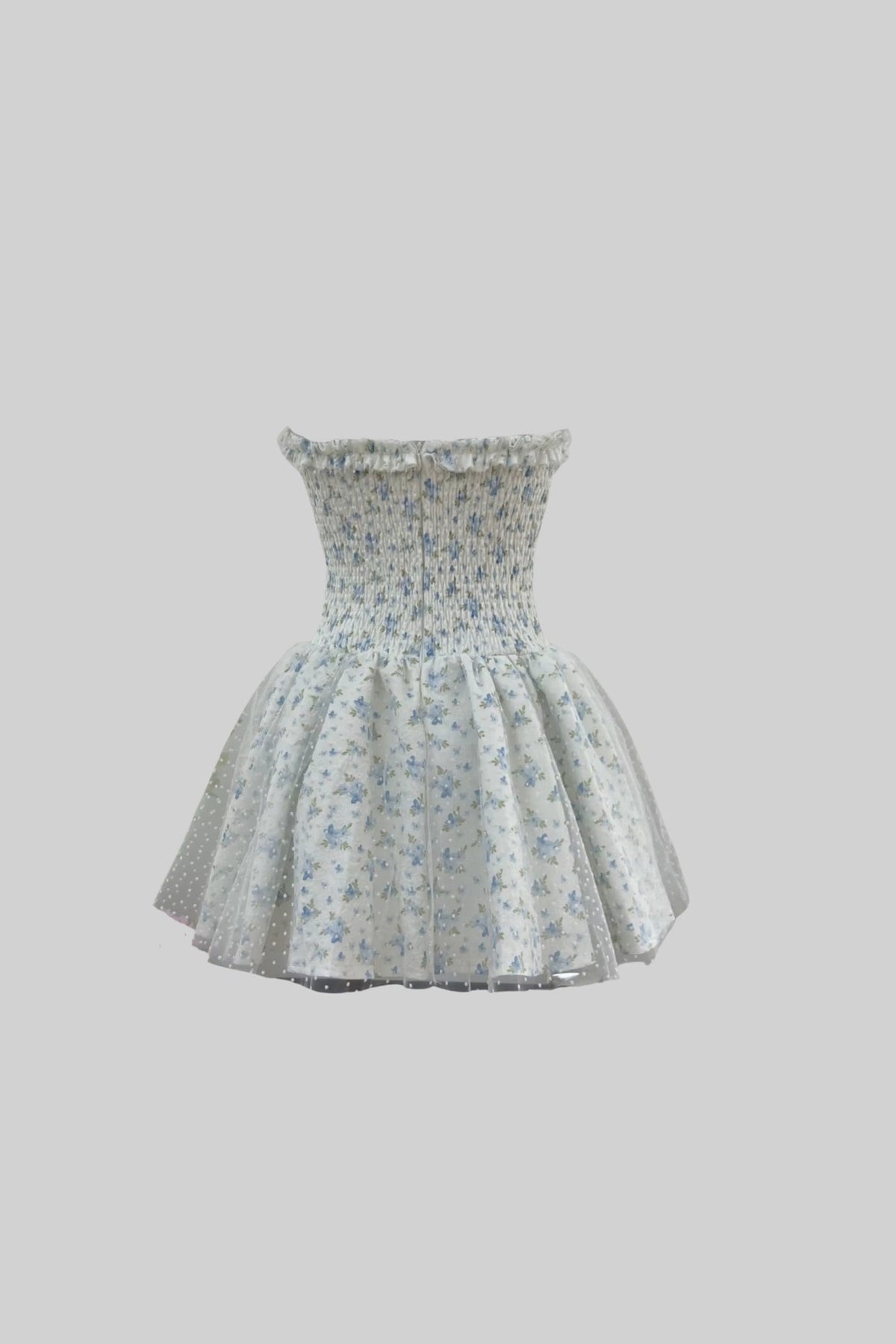 Strapless Sweetheart Corset Mini Dress in Floral Print – White/Blue – view 2