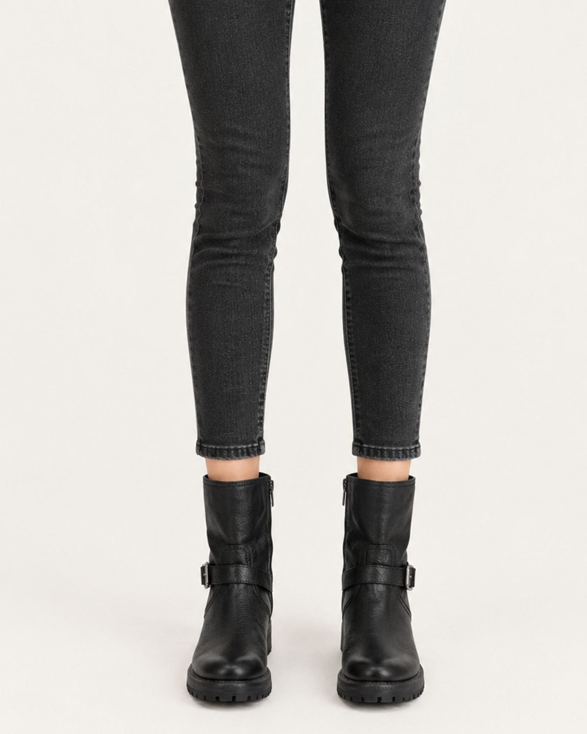 Retro Distressed Full-Grain Leather Half-Zip Biker Boots – view 9