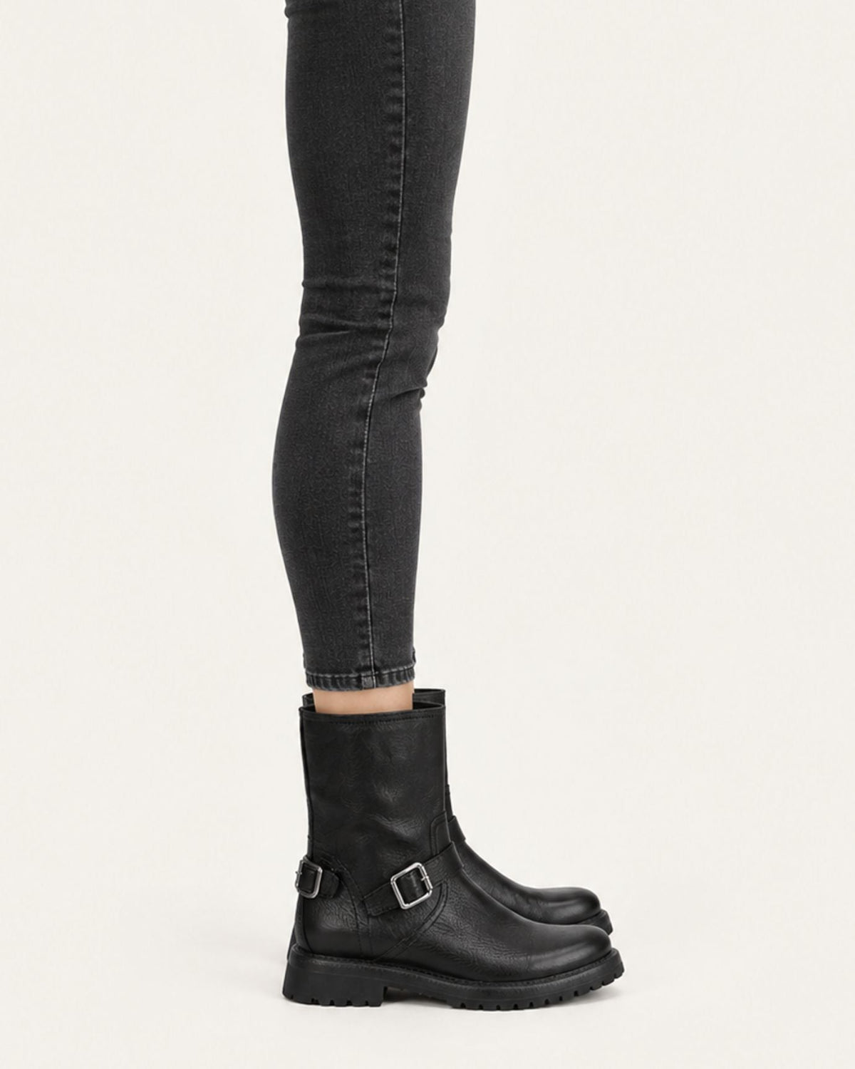 Retro Distressed Full-Grain Leather Half-Zip Biker Boots – view 10