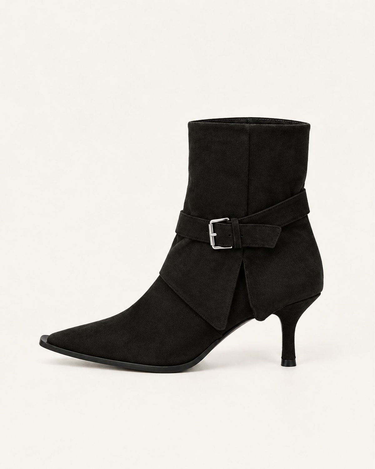 Vintage Pointed Toe Suede Boots with Velvet Lining – Black velvet lining – view 1