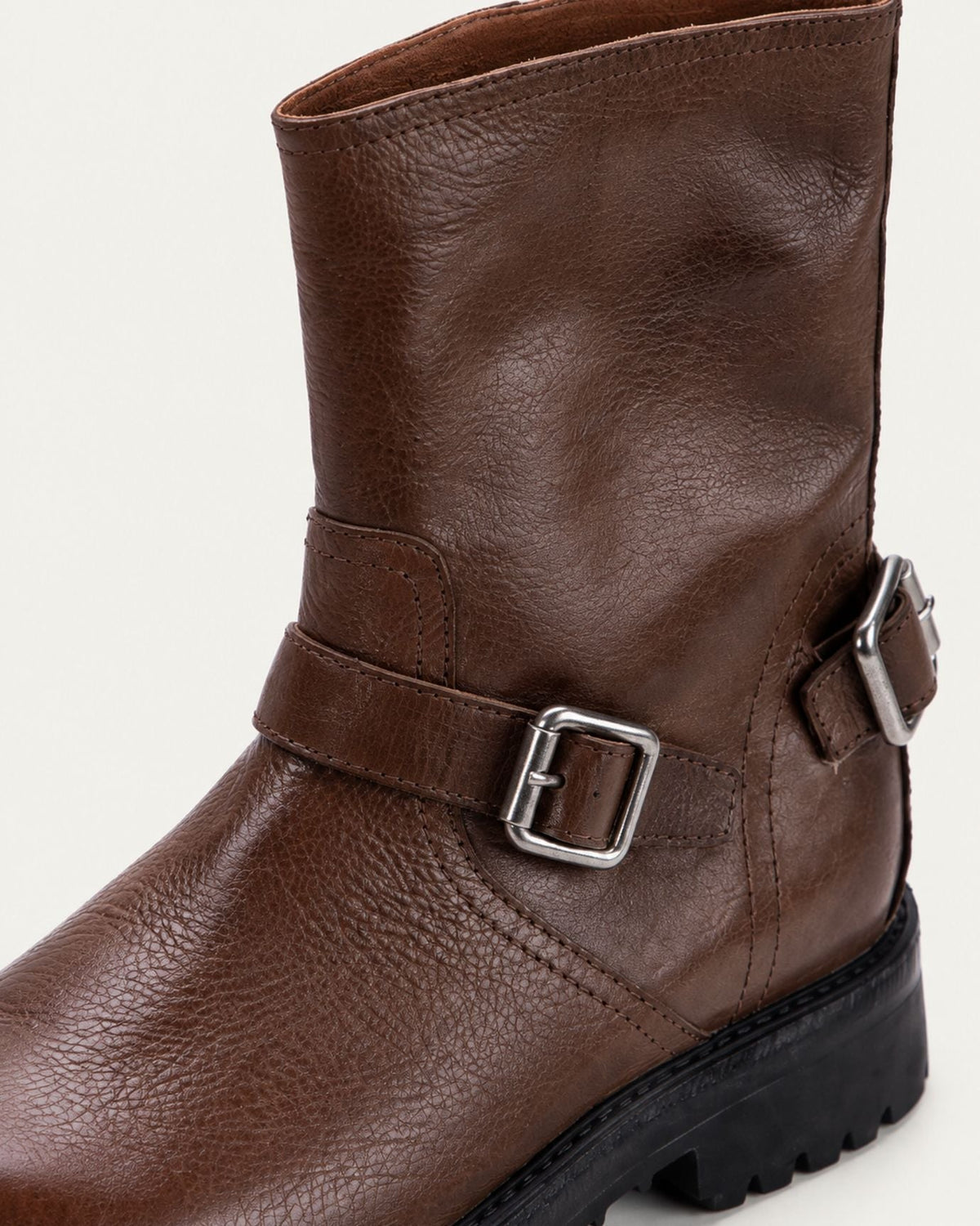 Retro Distressed Full-Grain Leather Half-Zip Biker Boots – view 4