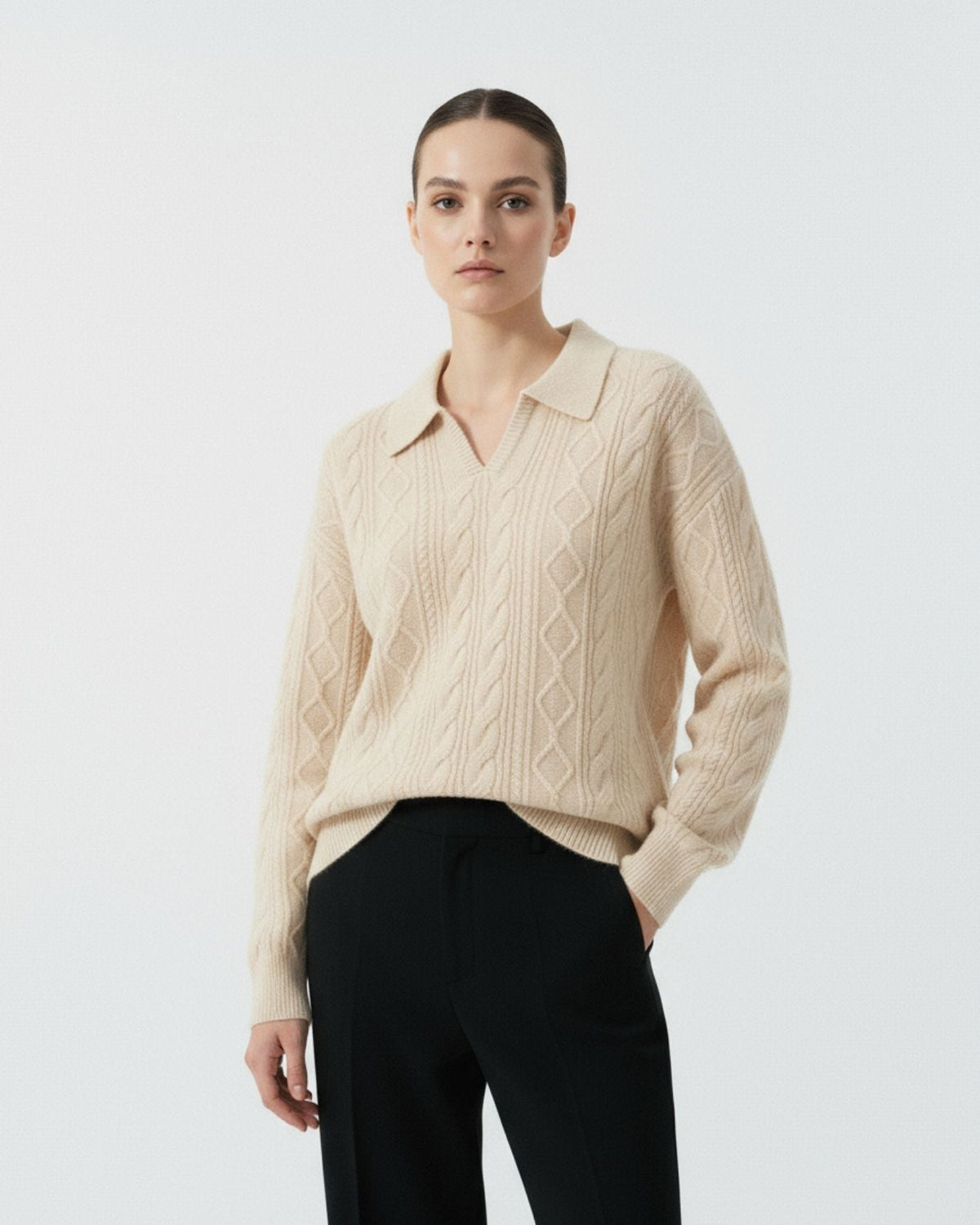 Divina 100% Cashmere Polo Top with Button Placket – view 8
