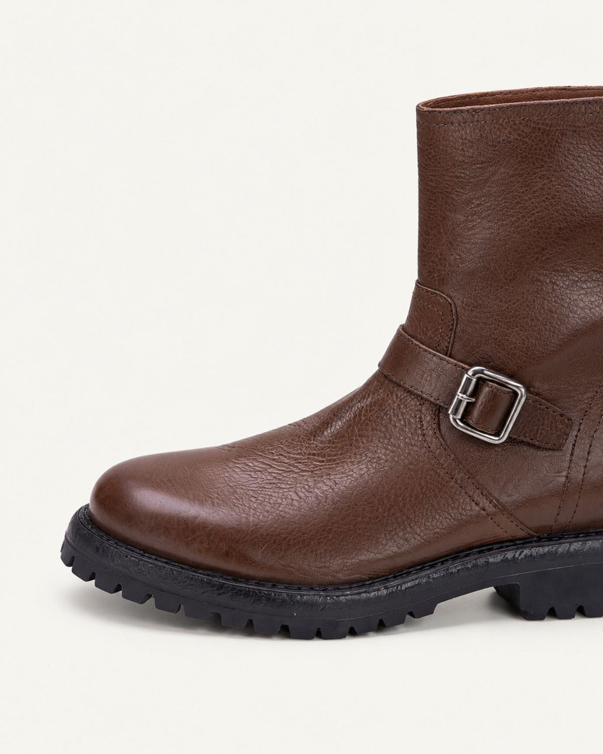 Retro Distressed Full-Grain Leather Half-Zip Biker Boots – view 5