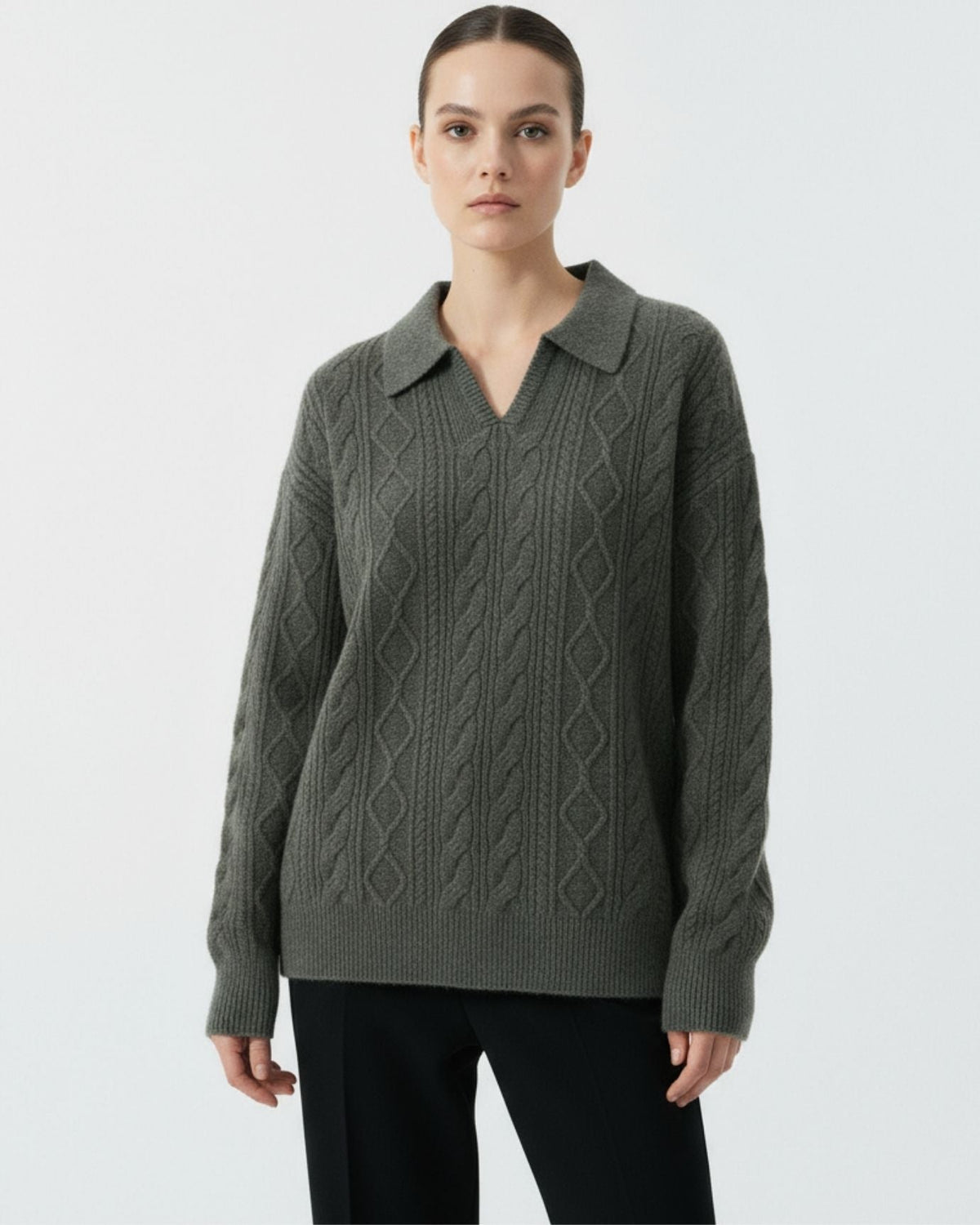 Divina 100% Cashmere Polo Top with Button Placket – view 12