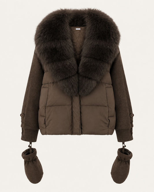 NY Quilted Duck Down Puffer Jacket with Detachable Collar
