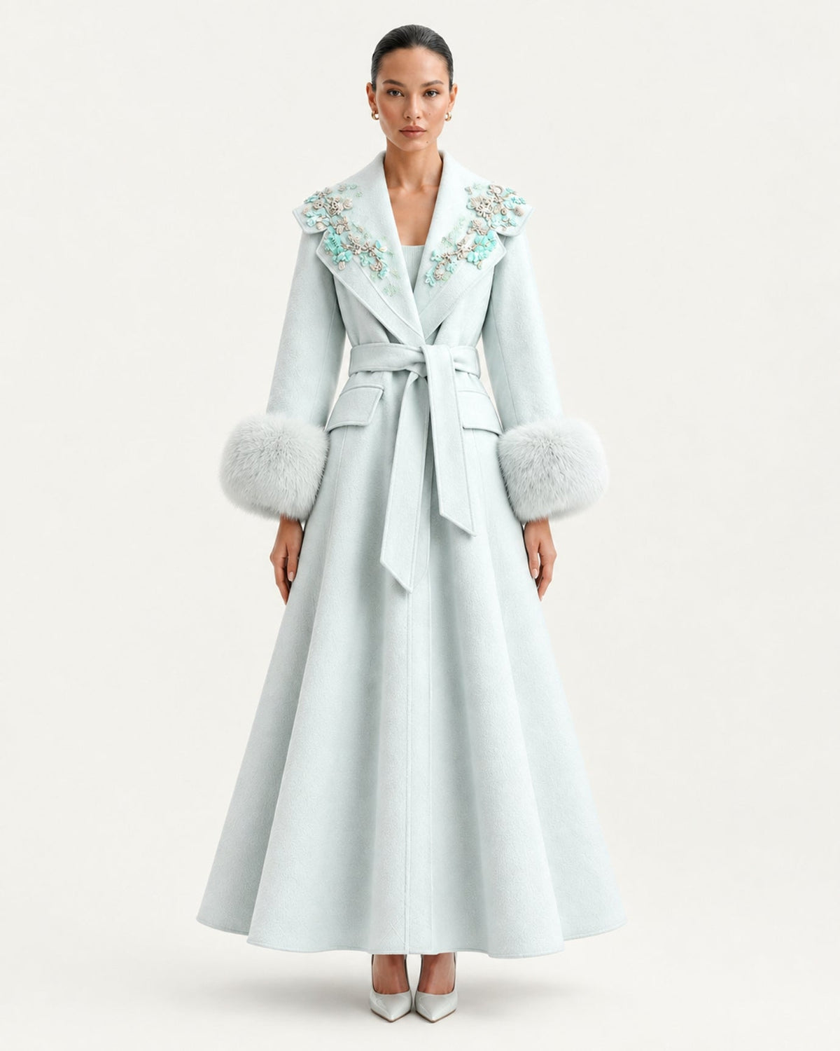 Hamptons Long Wool Cashmere Coat with Embellished Collar – view 11