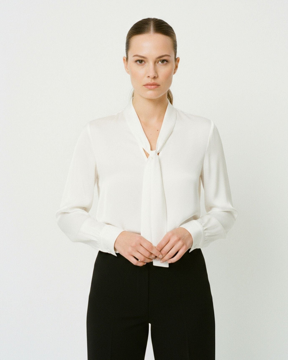 Classic Collar 100% Mulberry Silk Shirt – Off White – view 4