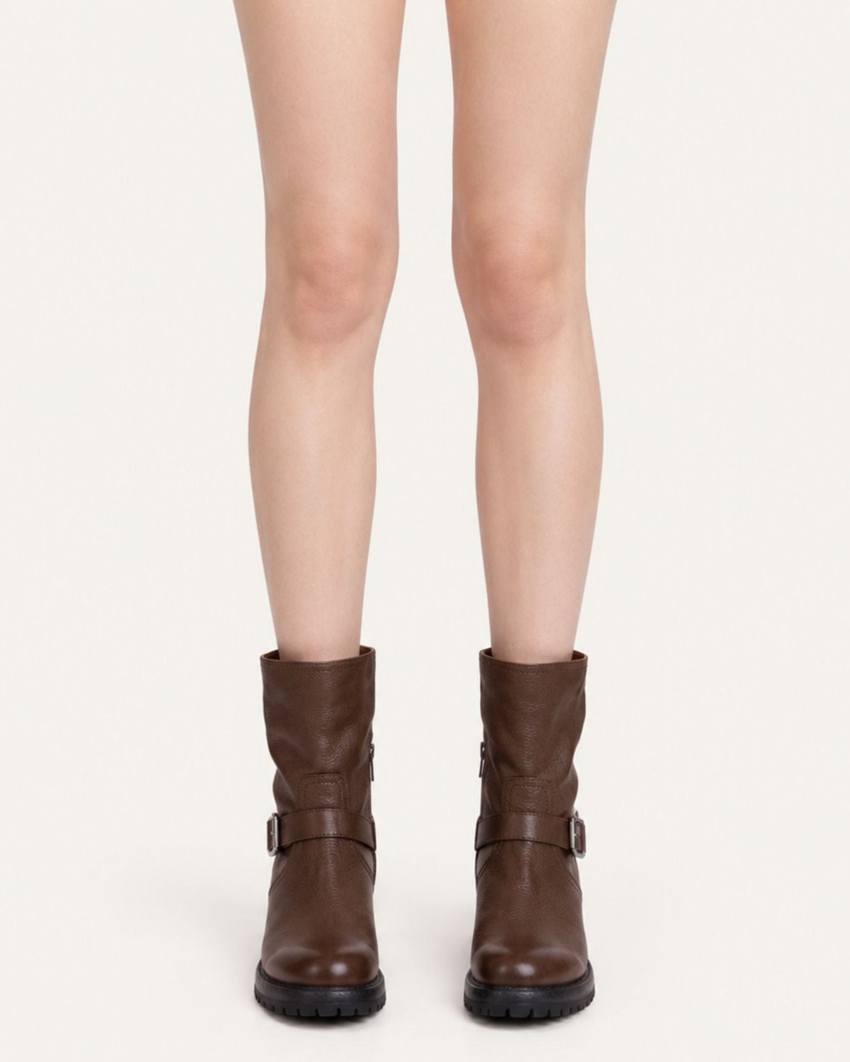 Retro Distressed Full-Grain Leather Half-Zip Biker Boots – view 2