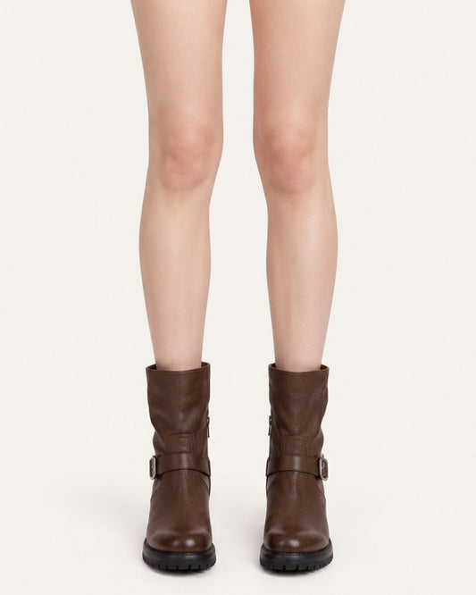 Retro Distressed Full-Grain Leather Half-Zip Biker Boots – view 2