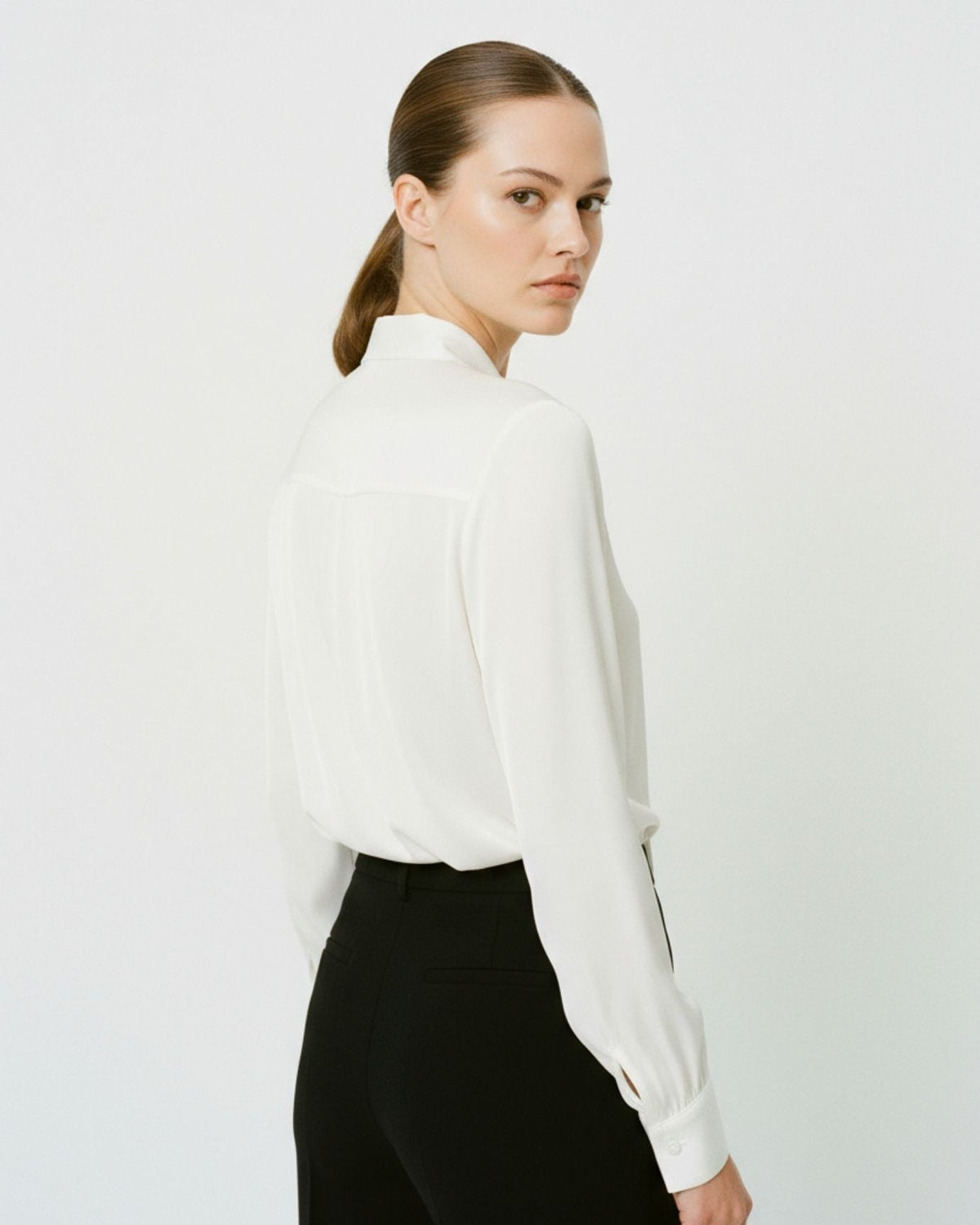 Classic Collar 100% Mulberry Silk Shirt – Off White – view 5