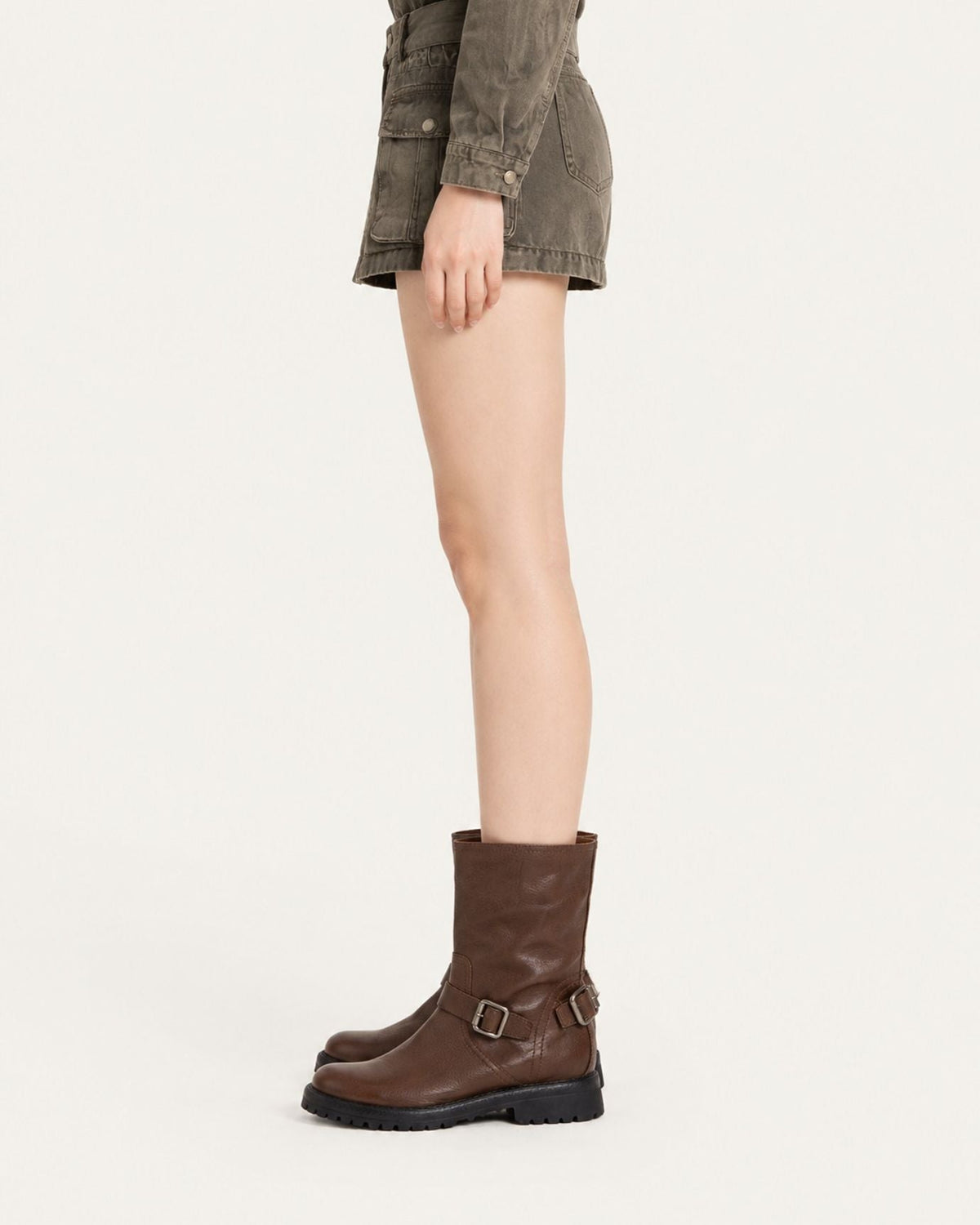 Retro Distressed Full-Grain Leather Half-Zip Biker Boots – view 3
