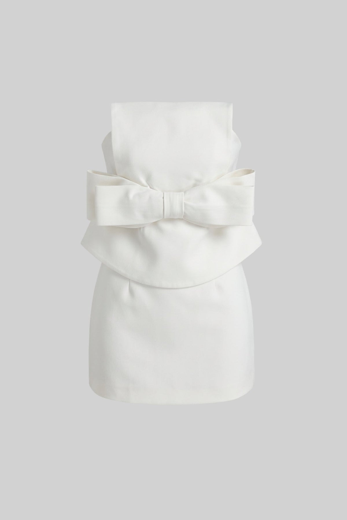 Strapless Bandeau Mini Dress with Oversized Bow and Peplum Overlay – White – view 2