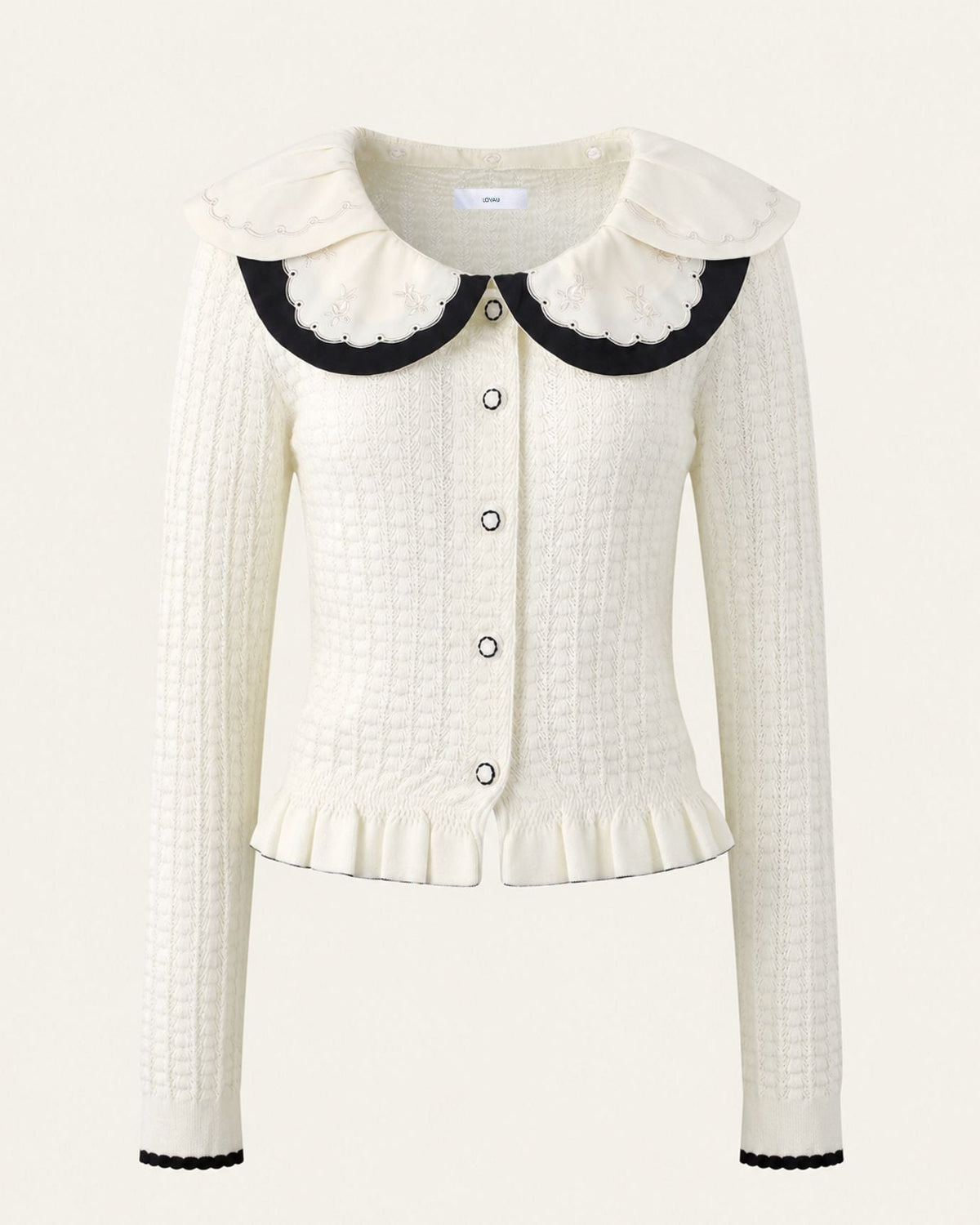 Slim Fit Colourblock Viscose Knit Cardigan with Embroidered Collar