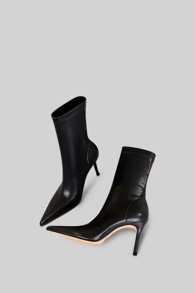 Stiletto Ankle Boots with 7.5cm Heel and 19cm Shaft – Black