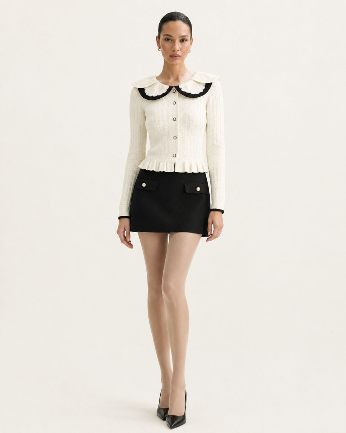 Slim Fit Colourblock Viscose Knit Cardigan with Embroidered Collar – view 3