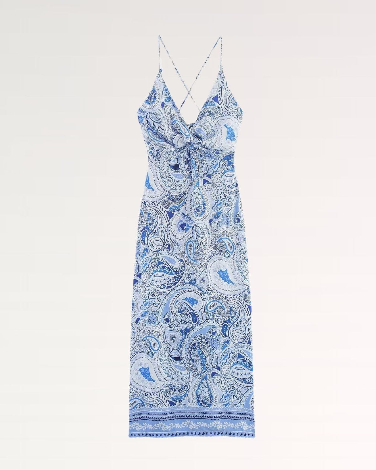 Corfu Grecian Draped Linen Blend Maxi Dress – Blue Print