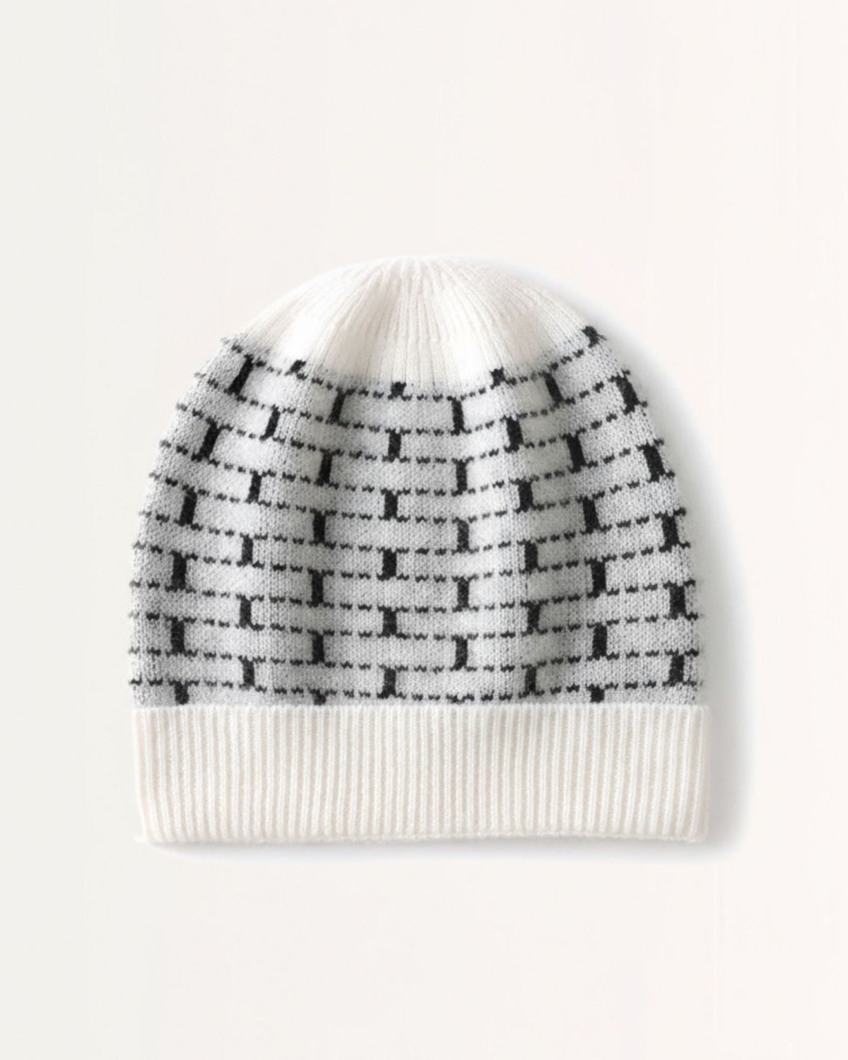 Classic Plaid Pattern Thick Pure Cashmere Hat – White – view 1