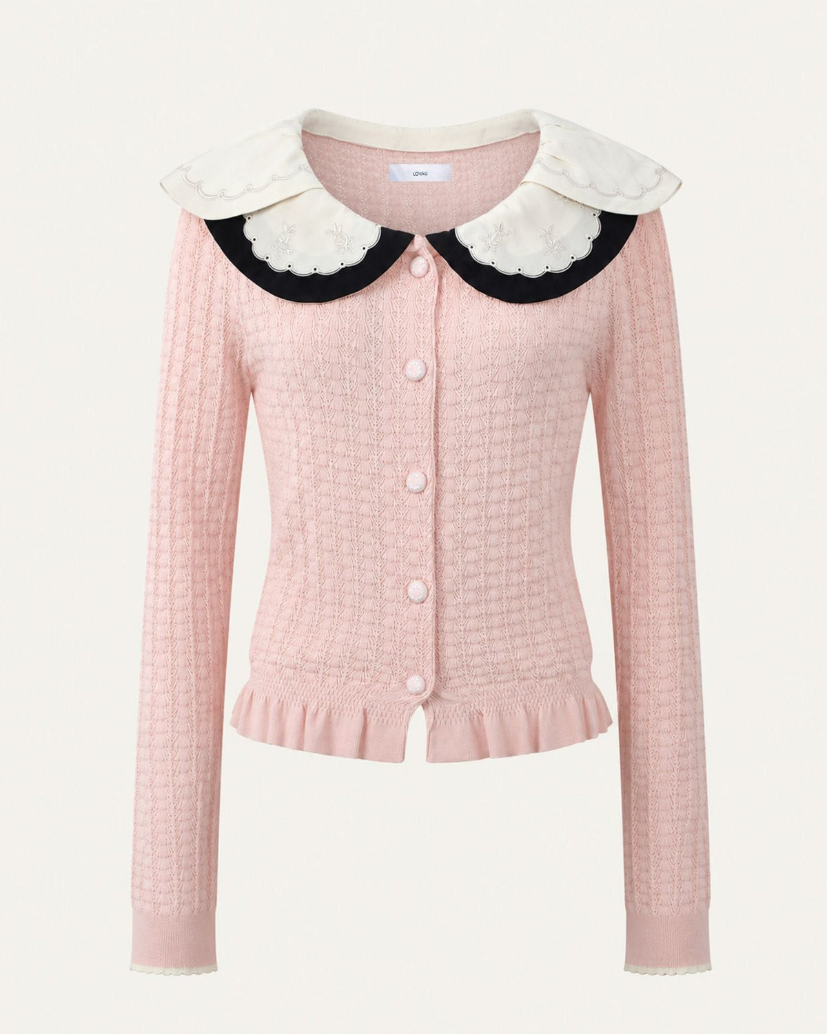 Slim Fit Colourblock Viscose Knit Cardigan with Embroidered Collar – view 10