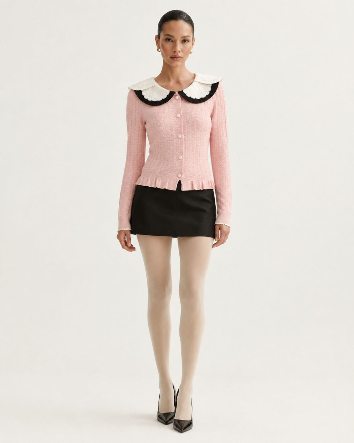 Slim Fit Colourblock Viscose Knit Cardigan with Embroidered Collar – view 12