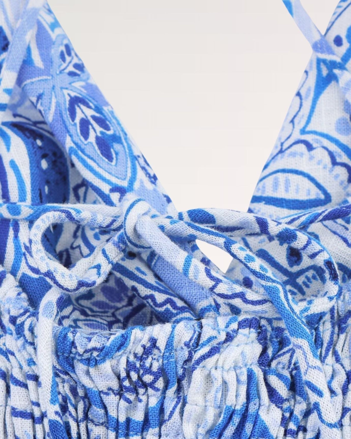 Corfu Grecian Draped Linen Blend Maxi Dress – Blue Print – view 4