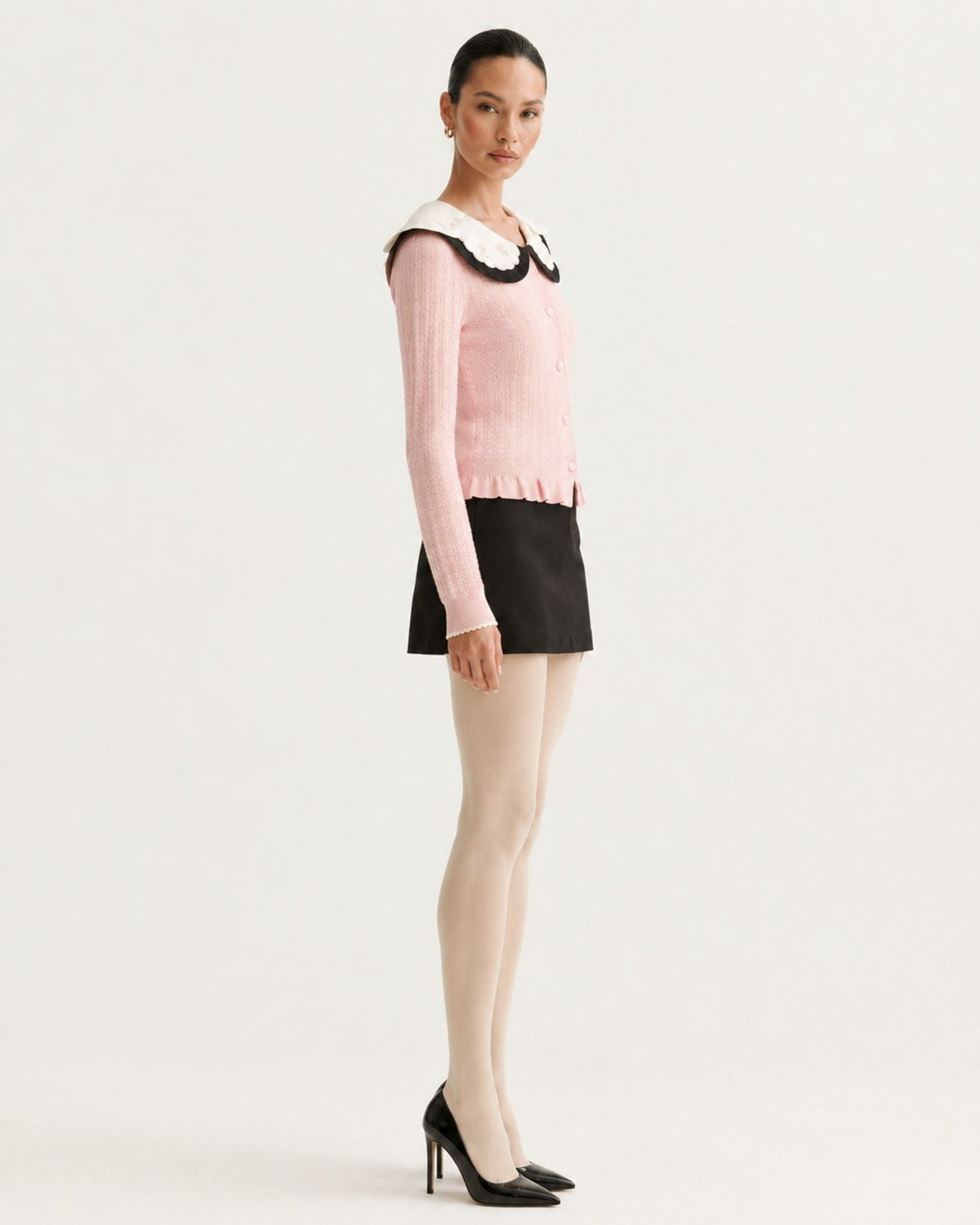 Slim Fit Colourblock Viscose Knit Cardigan with Embroidered Collar – view 13
