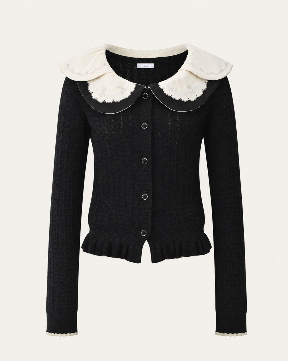 Slim Fit Colourblock Viscose Knit Cardigan with Embroidered Collar – view 5