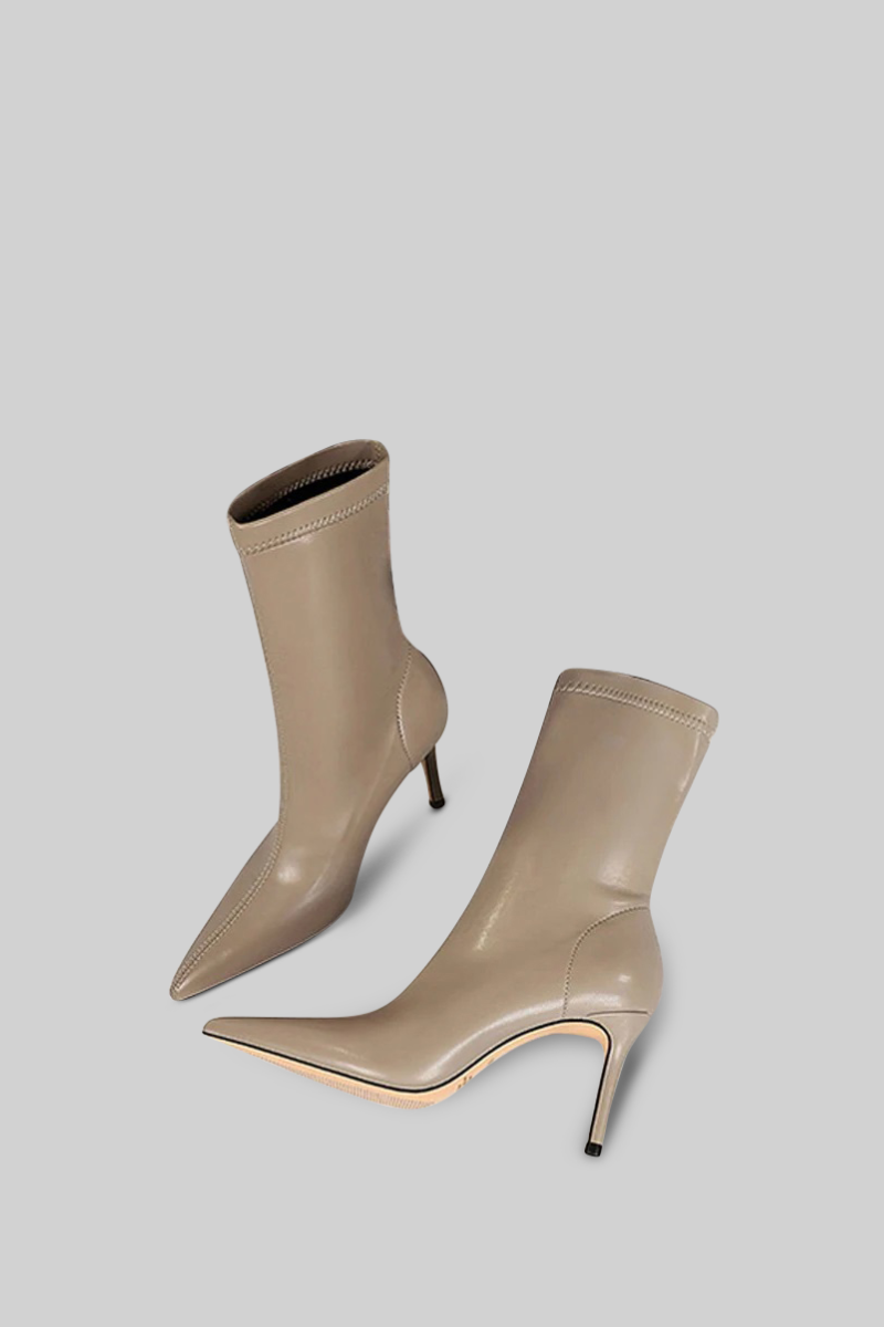 Stiletto Ankle Boots with 7.5cm Heel and 19cm Shaft – Beige