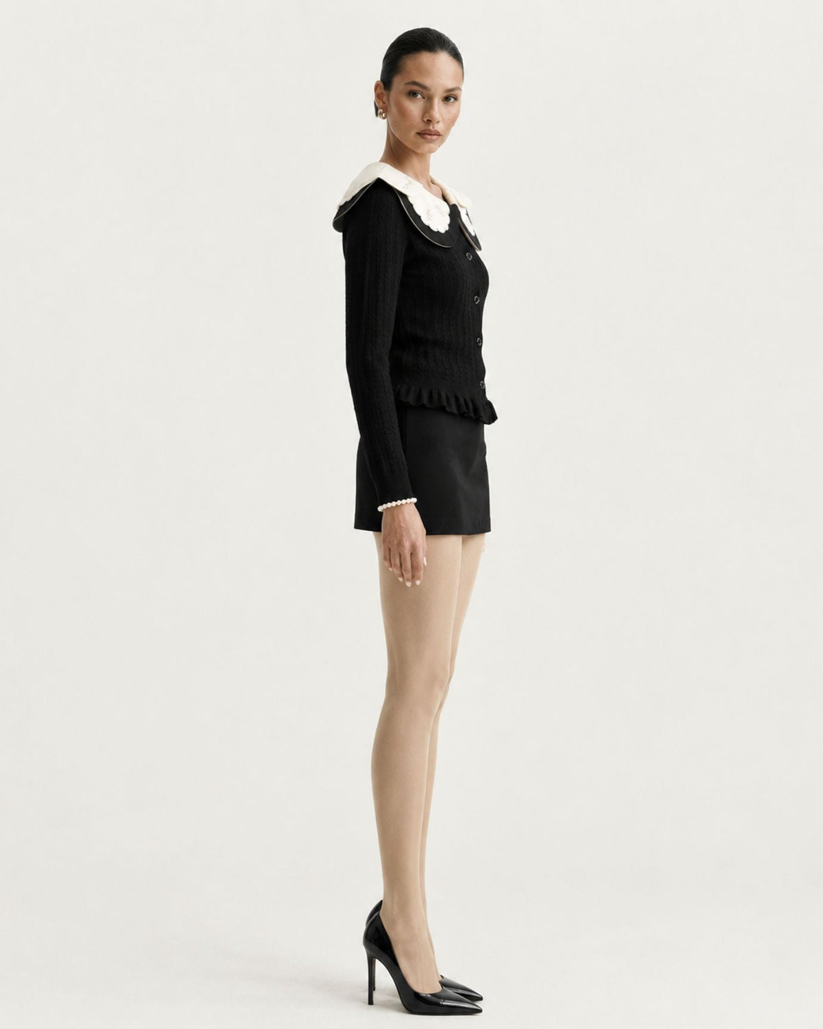 Slim Fit Colourblock Viscose Knit Cardigan with Embroidered Collar – view 8
