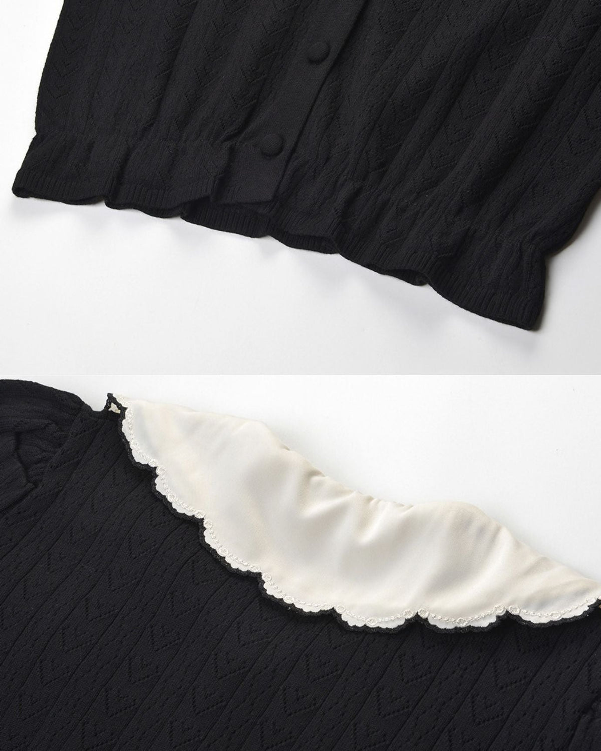 Kimberly Long Sleeve Cardigan with Embroidered Floral Collar – Black – view 6
