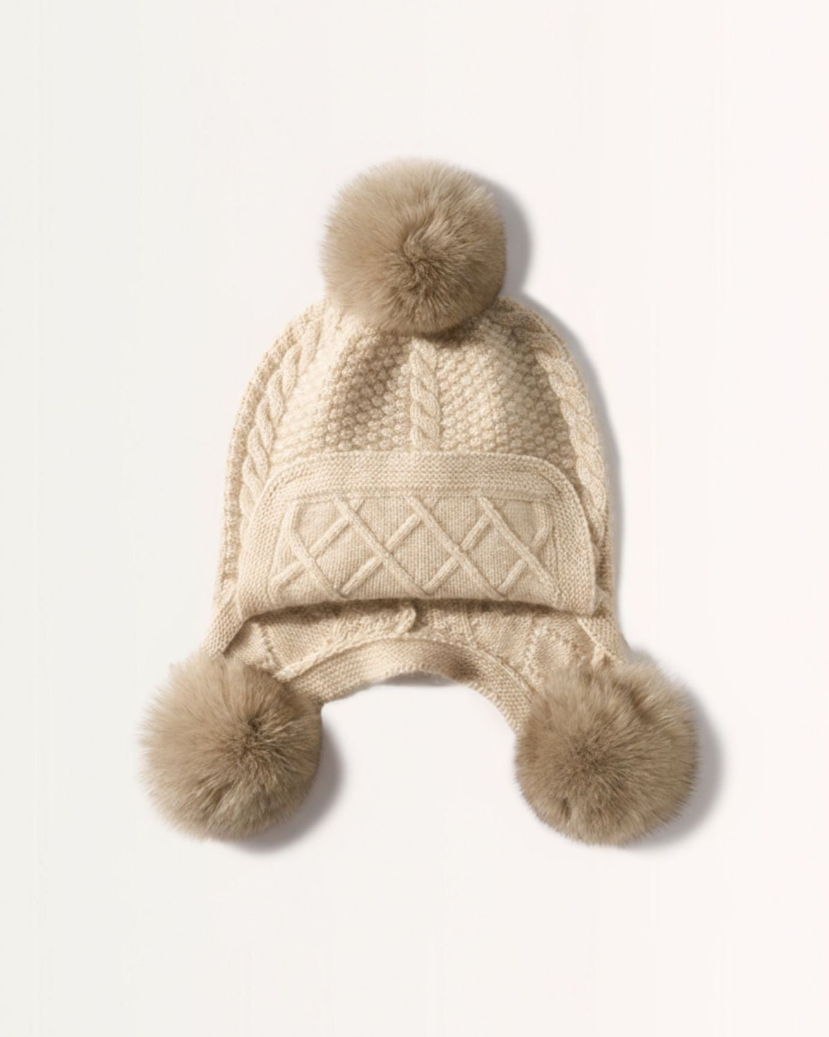 Cashmere and Leather Earmuff Hat with Twisted Ball Detail