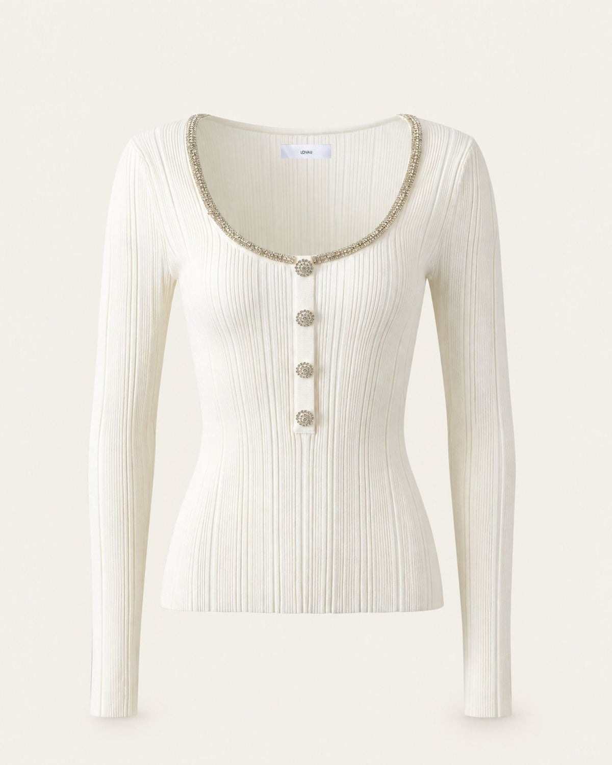 Diamond-Embellished Scoop Neck Slim Fit Jersey Top