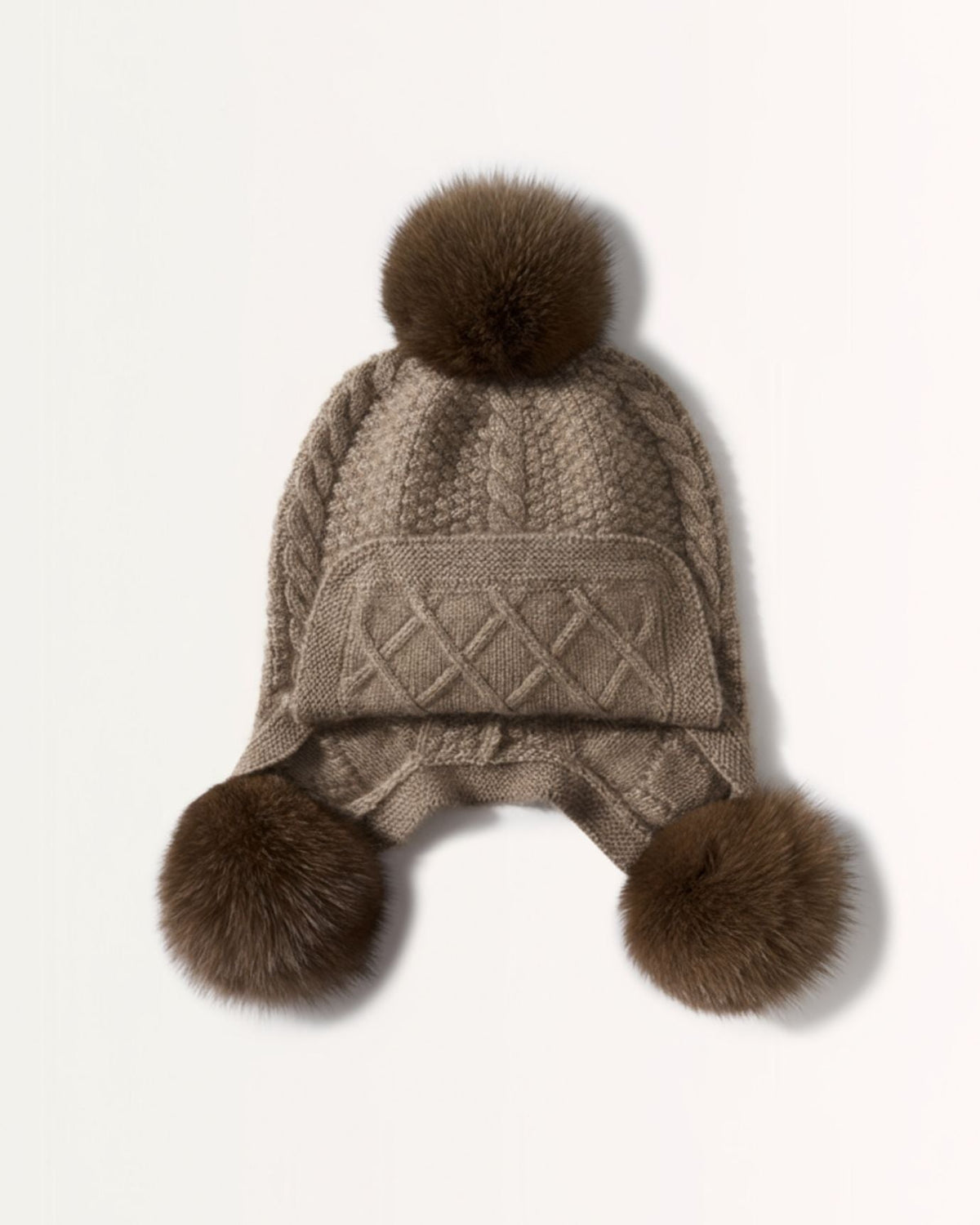 Cashmere and Leather Earmuff Hat with Twisted Ball Detail – view 3
