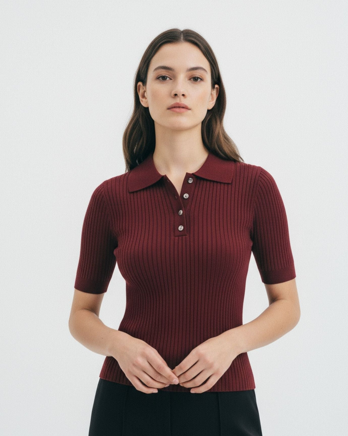 Mariah Textured Knit Polo Jumper with Tonal Buttons