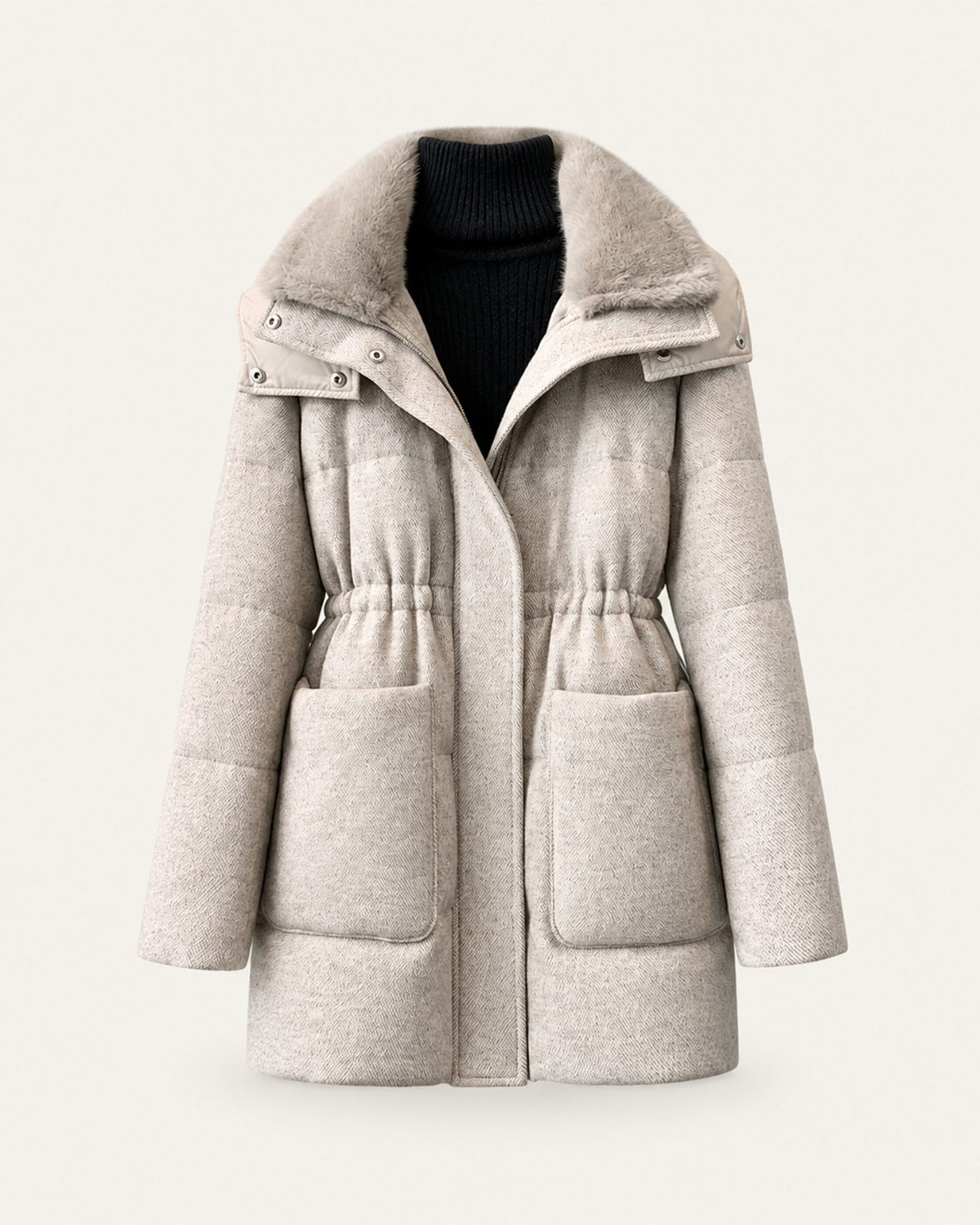 Hooded Cashmere Down Jacket – Beige – view 1