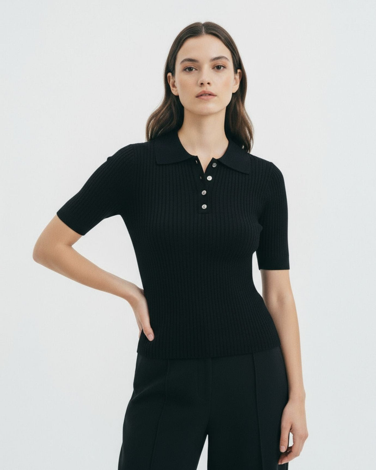 Mariah Textured Knit Polo Jumper with Tonal Buttons – view 7
